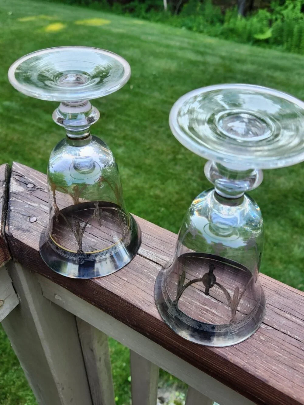 Pair Arte Italica Silver Overlay Laurel Wreath Bowtie Wine Water Goblet Glass 6